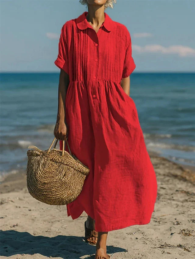 Elvara | Women's Button-Front Shirt Midi Dress
