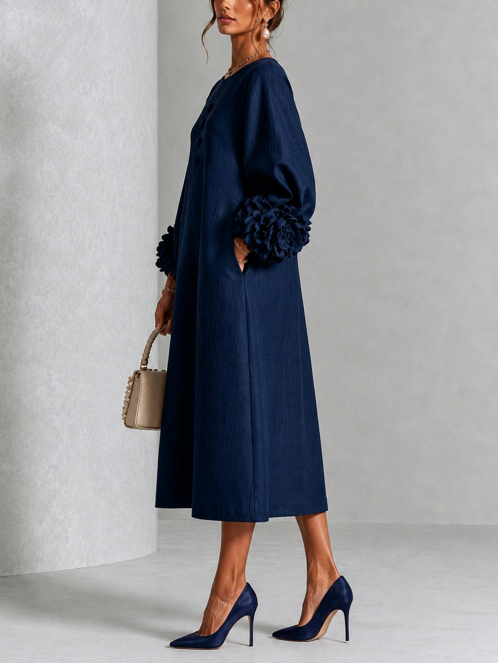 Evelyn | Women's Floral Button-Front A-Line Midi Dress