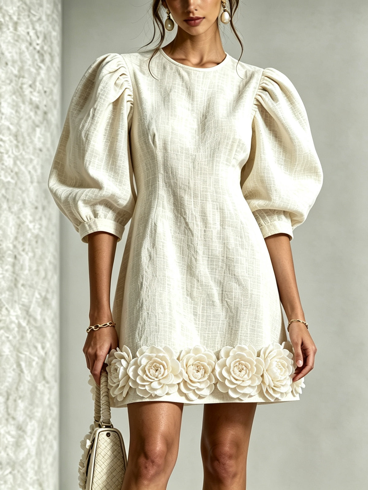 Fiona | Women's Floral Hem Puff Sleeve Mini Dress