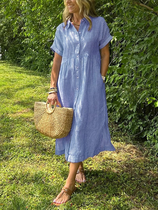 Florentina | Women's Striped Button-Front Midi Shirt Dress