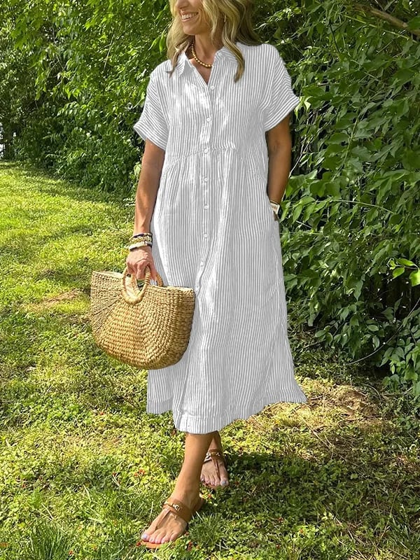 Florentina | Women's Striped Button-Front Midi Shirt Dress