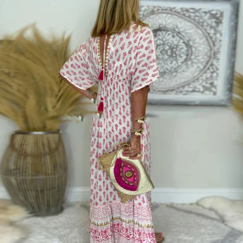 Freya | Women's Boho Print Maxi Dress with V-Neck