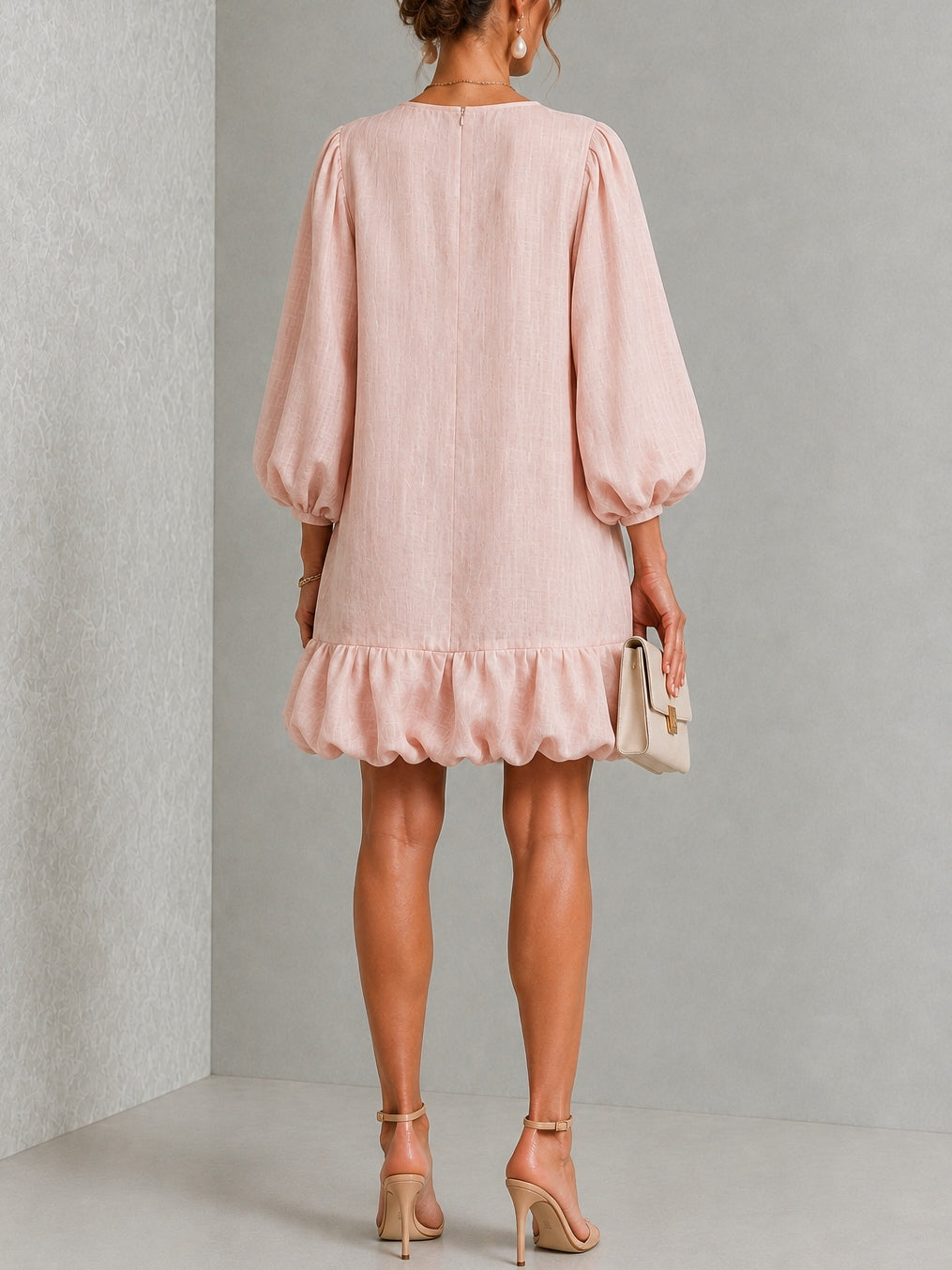 Genevieve | Women's Floral Button Puff Sleeve Bubble Hem Mini Dress