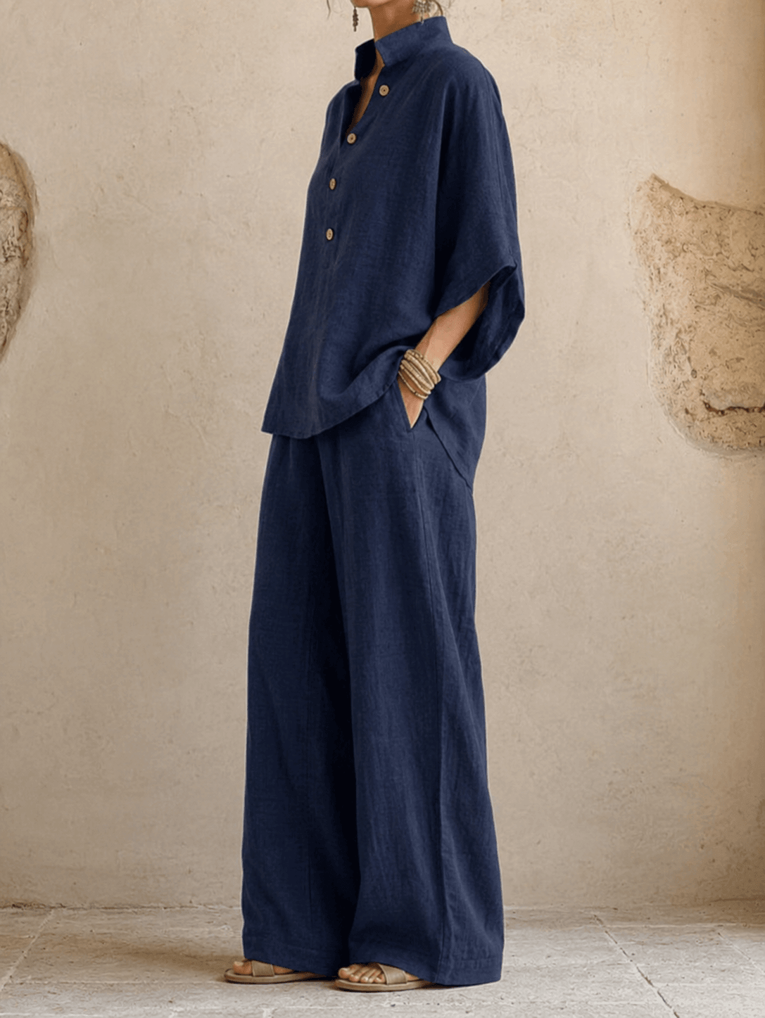 Gwendolyn | Women’s Two-Piece Blouse and Wide-Leg Pants Set with Batwing Sleeves