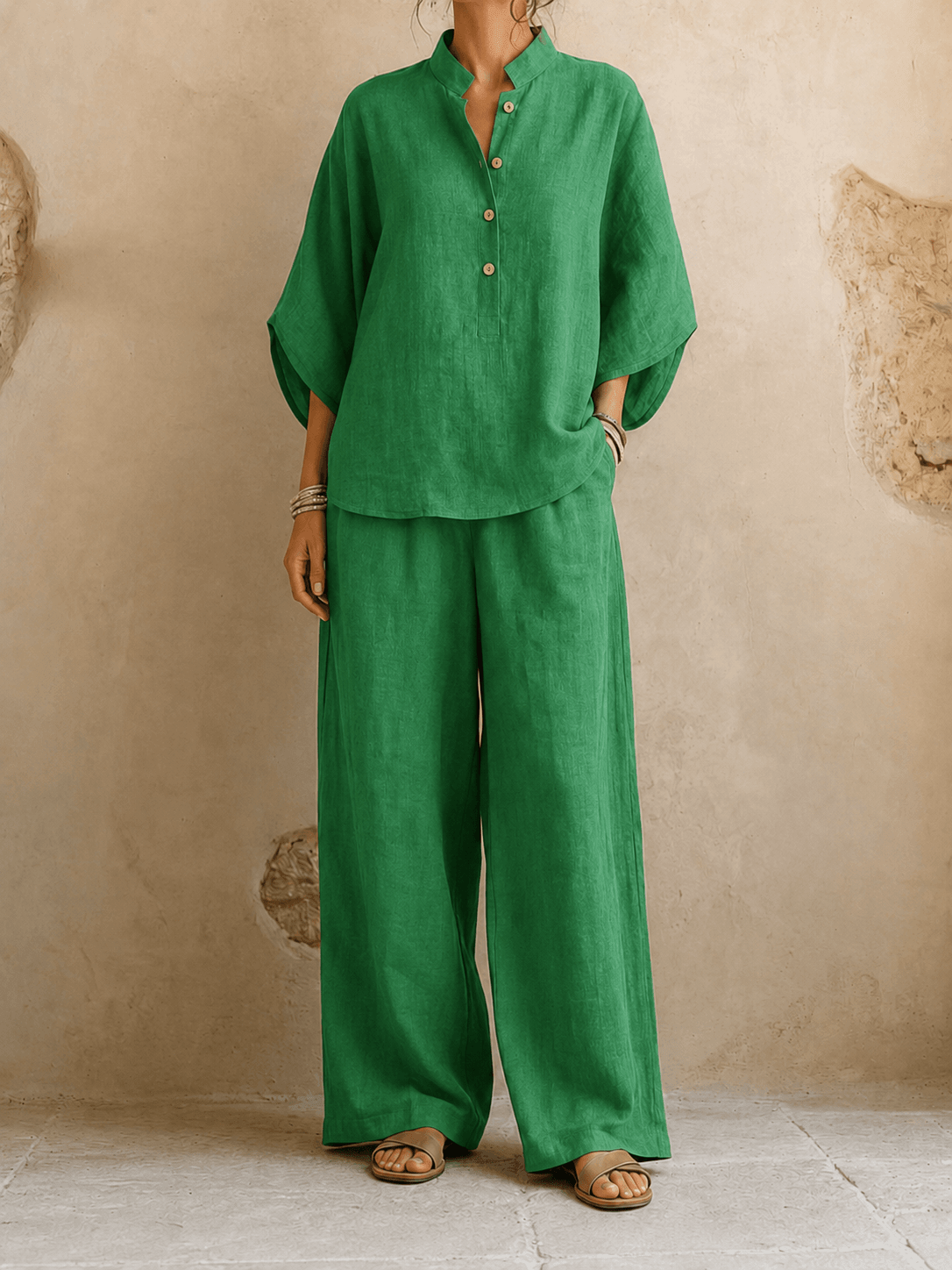 Gwendolyn | Women’s Two-Piece Blouse and Wide-Leg Pants Set with Batwing Sleeves