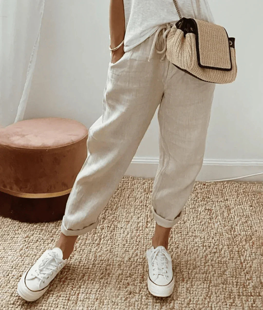 Harper | Women's Printed Drawstring Tapered Trousers