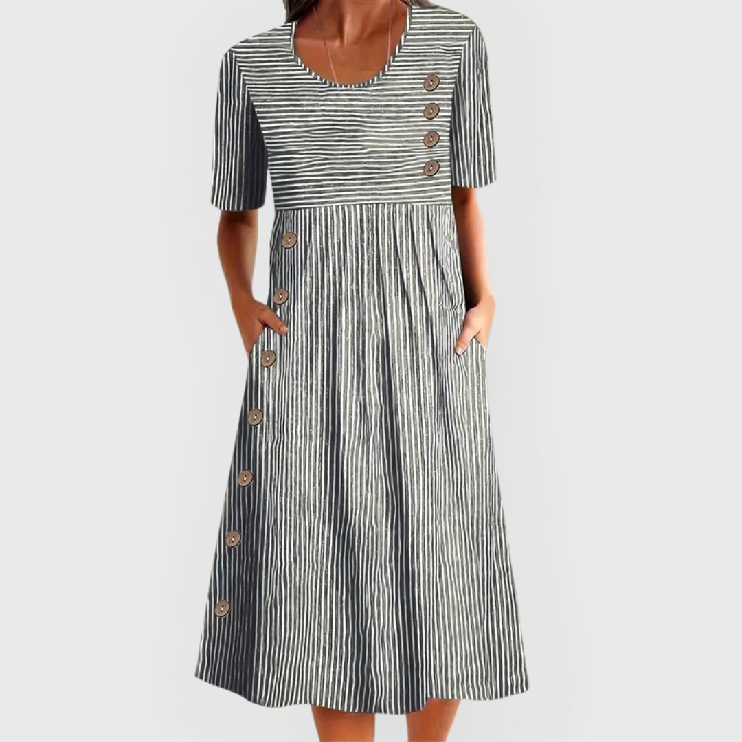 Harpera | Women's Striped Midi Dress with 3/4 Sleeves