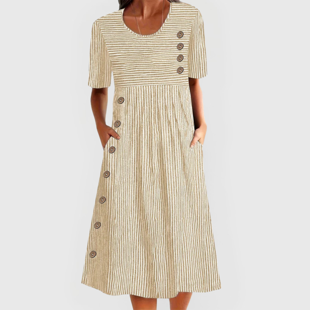 Harpera | Women's Striped Midi Dress with 3/4 Sleeves