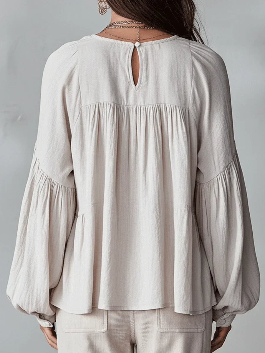Harriet | Women's Boho Blouse with Ruffle V-Neck and Balloon Sleeves