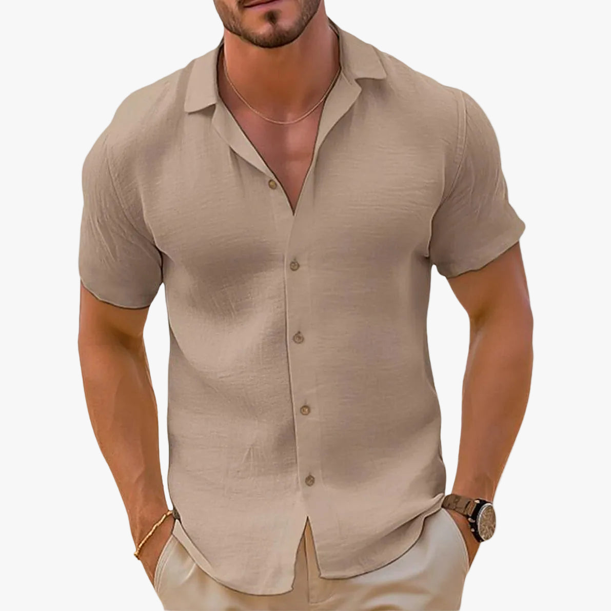 Harrison | Men’s Short-Sleeve Woven Shirt with Button-Front