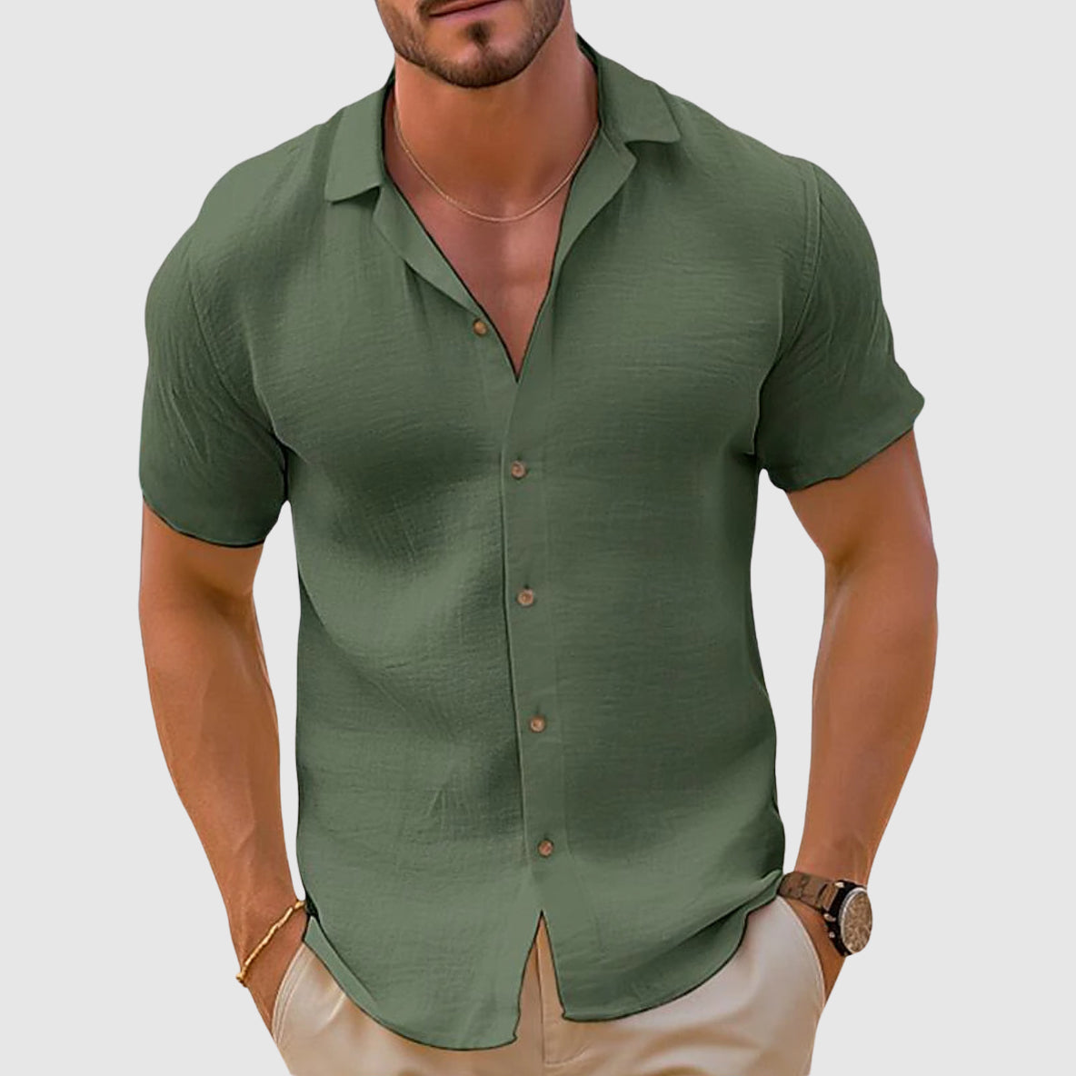 Harrison | Men’s Short-Sleeve Woven Shirt with Button-Front