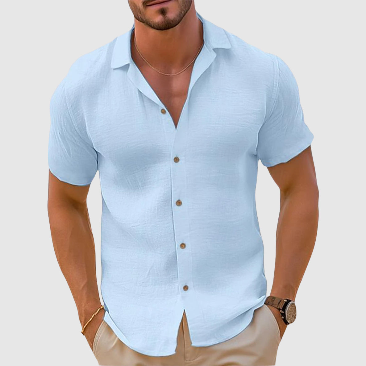 Harrison | Men’s Short-Sleeve Woven Shirt with Button-Front