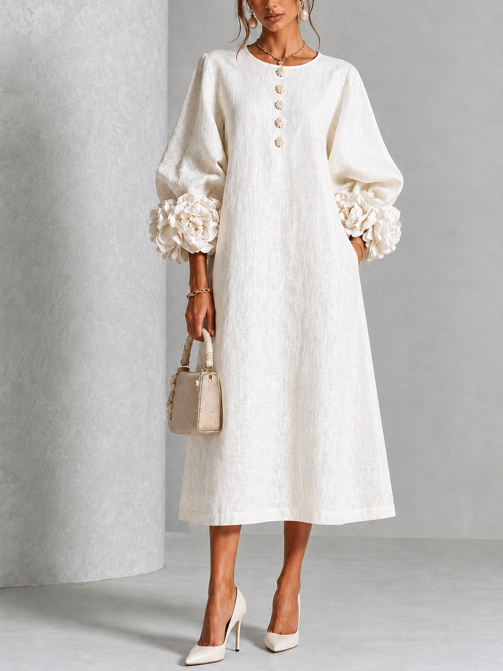 Isabelle | Women's Floral Cuff Button-Front Midi Dress