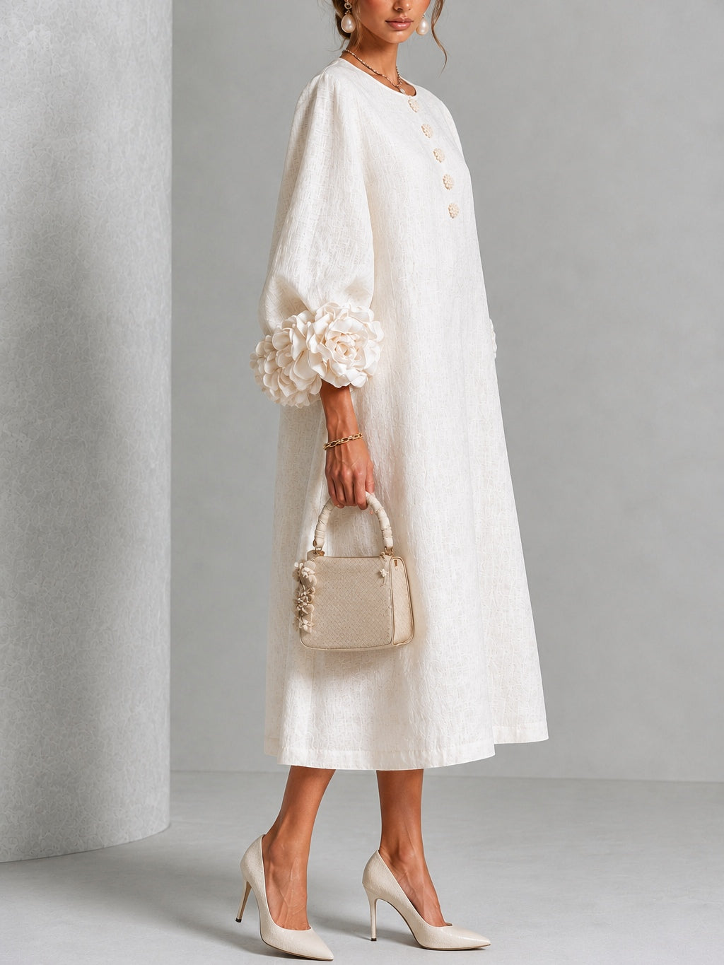 Isabelle | Women's Floral Cuff Button-Front Midi Dress