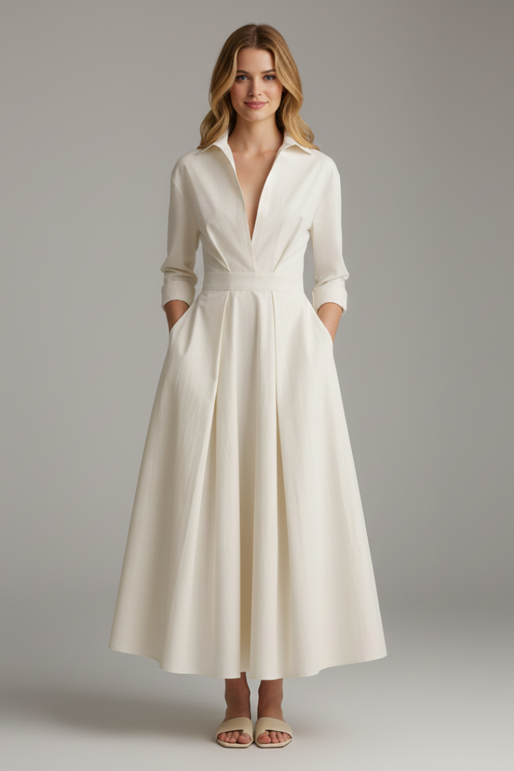 Isadora | Women's Button-Front Collared Midi Dress