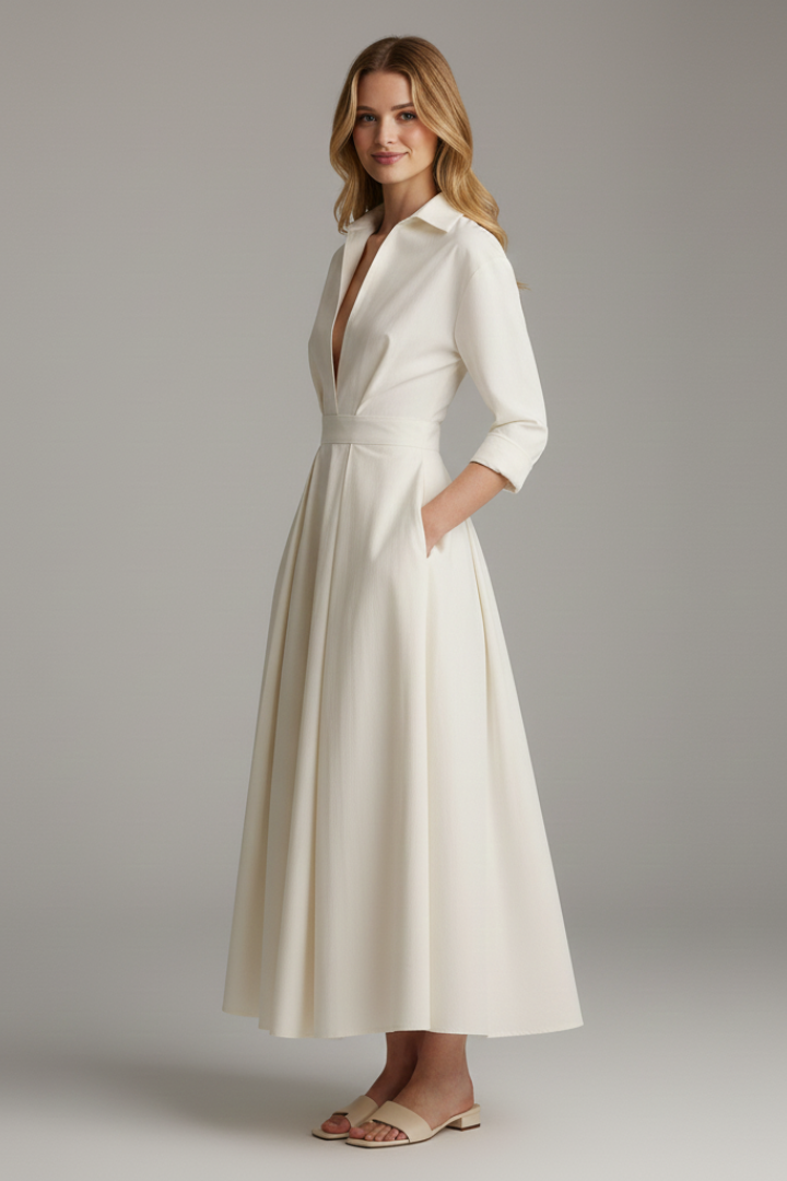 Isadora | Women's Button-Front Collared Midi Dress