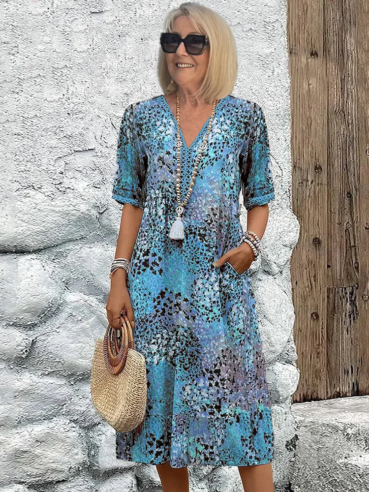 Juliah | Women's V-Neck Printed Midi Dress