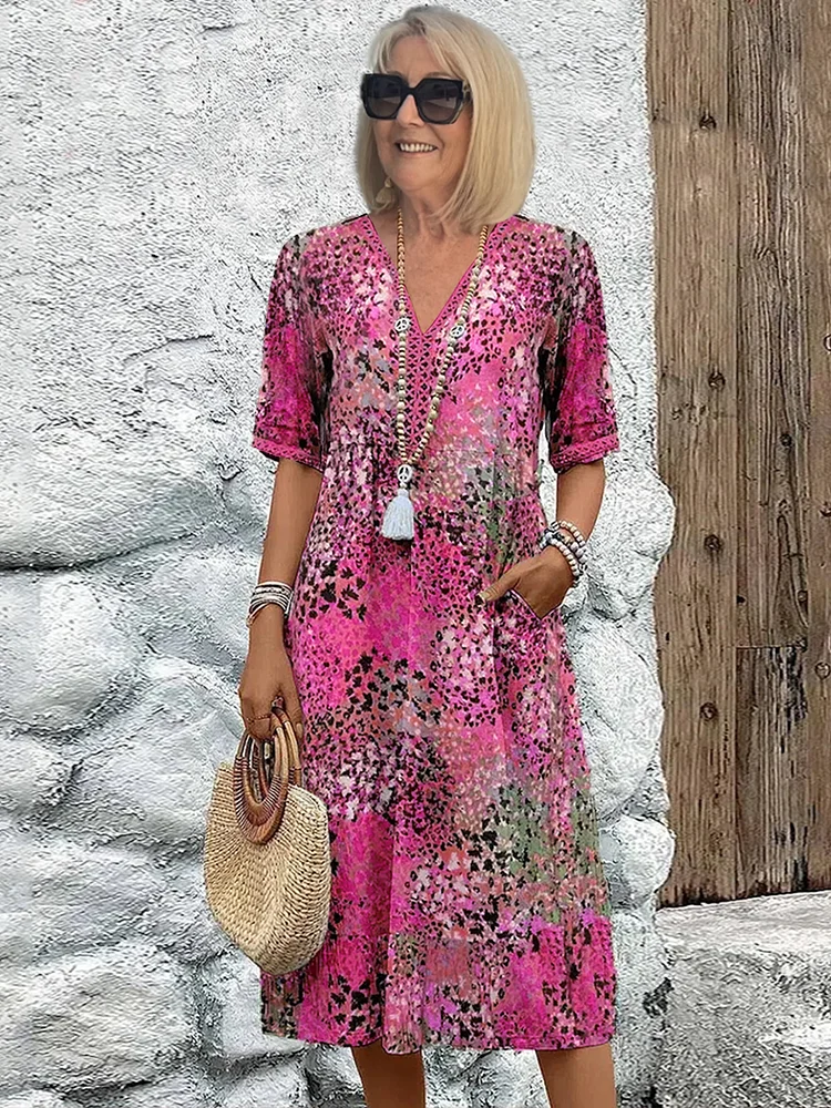 Juliah | Women's V-Neck Printed Midi Dress