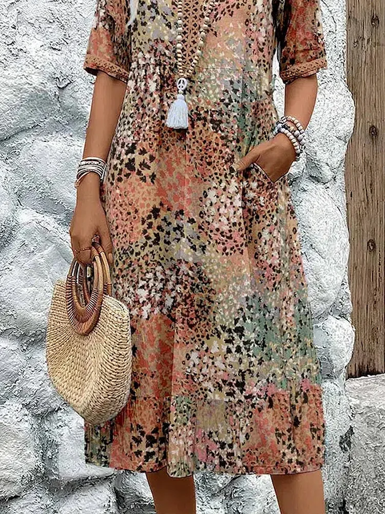 Juliah | Women's V-Neck Printed Midi Dress