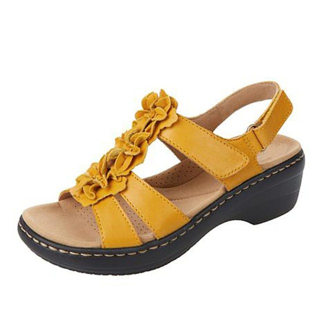 June | Women's Floral Ruffle Wedge Sandals With Ankle Strap