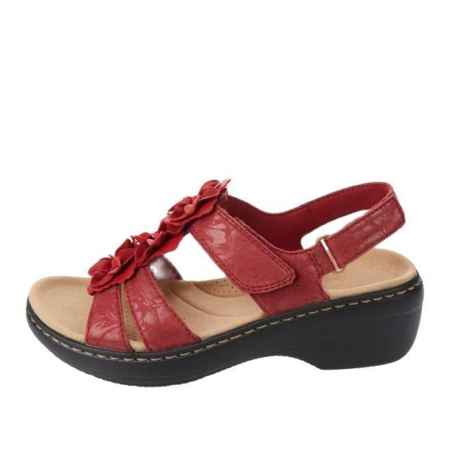 June | Women's Floral Ruffle Wedge Sandals With Ankle Strap