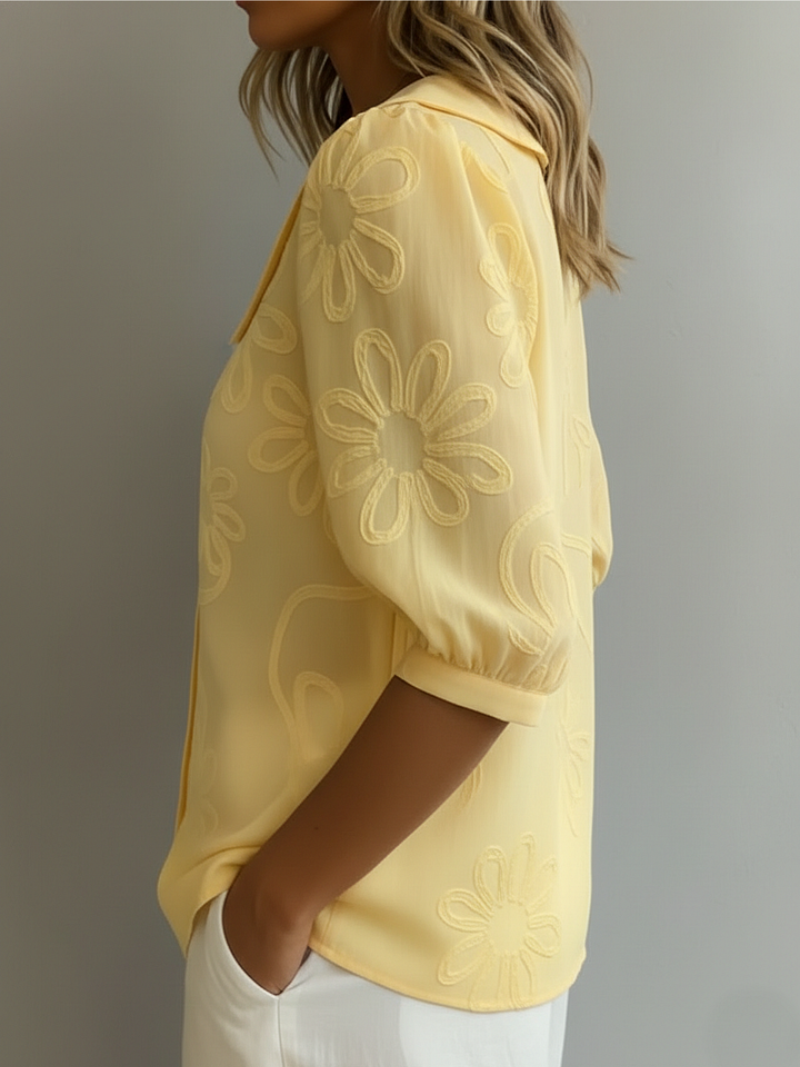 Krisha | Women's Floral Embroidered Blouse With Peter Pan Collar