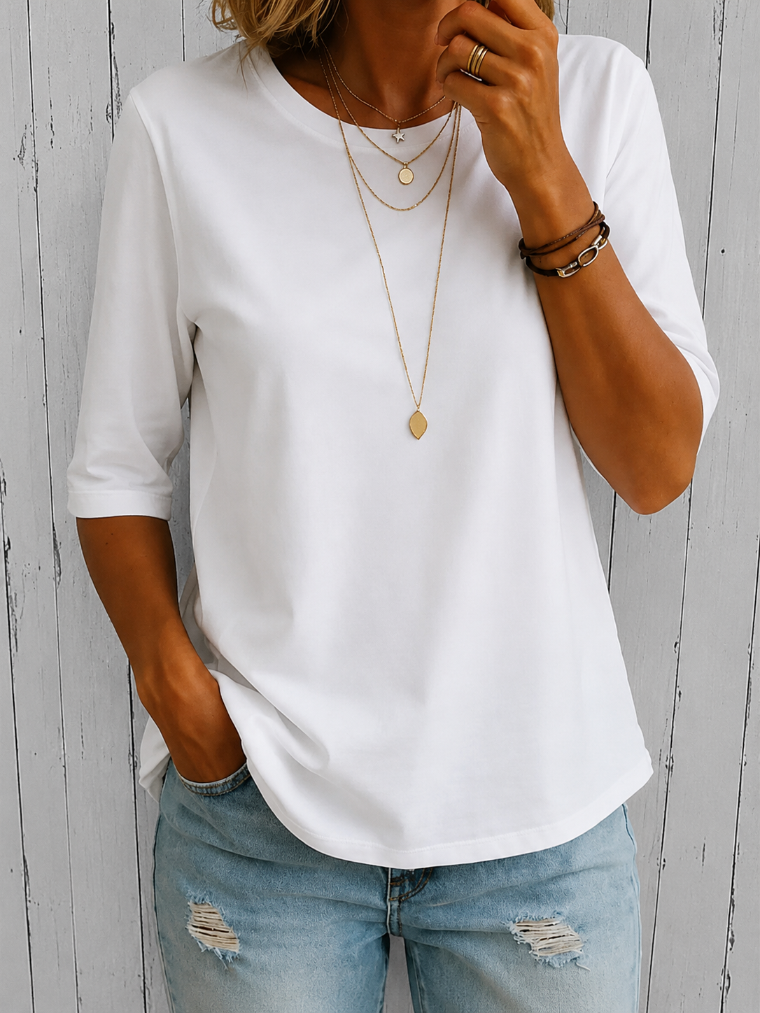 Leona | Women's Relaxed Half-Sleeve Round-Neck T-Shirt
