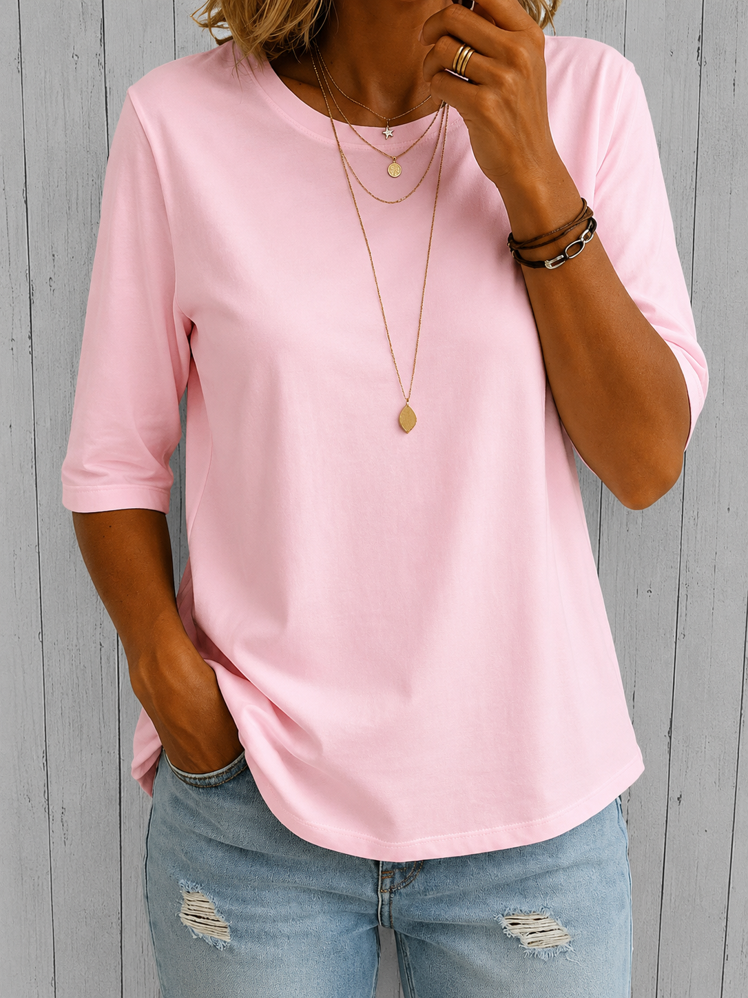 Leona | Women's Relaxed Half-Sleeve Round-Neck T-Shirt
