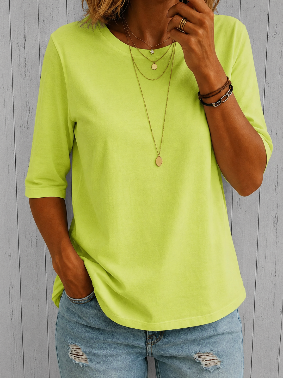 Leona | Women's Relaxed Half-Sleeve Round-Neck T-Shirt