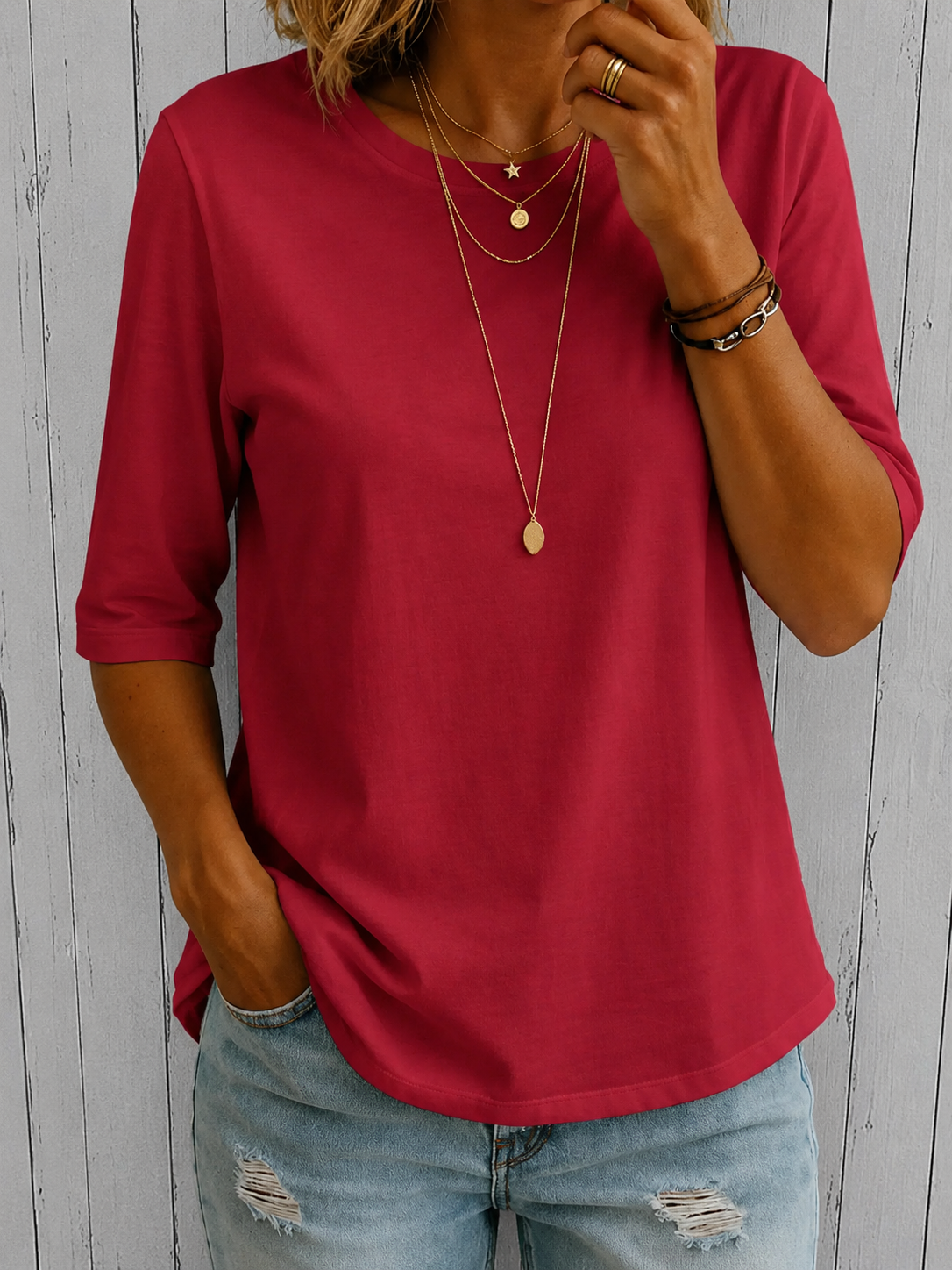 Leona | Women's Relaxed Half-Sleeve Round-Neck T-Shirt