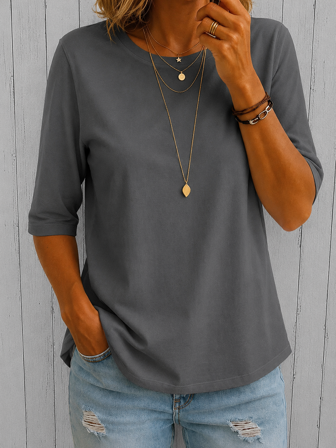 Leona | Women's Relaxed Half-Sleeve Round-Neck T-Shirt