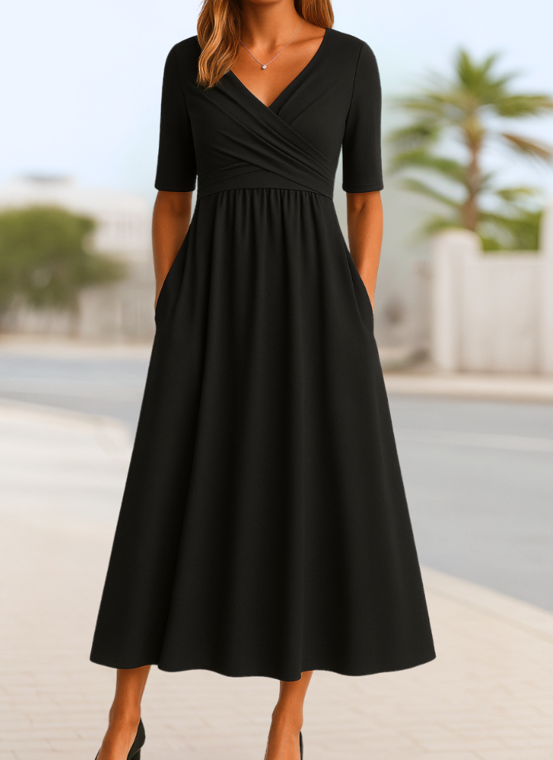 Leyla | Women's V-Neck Wrap Midi Dress