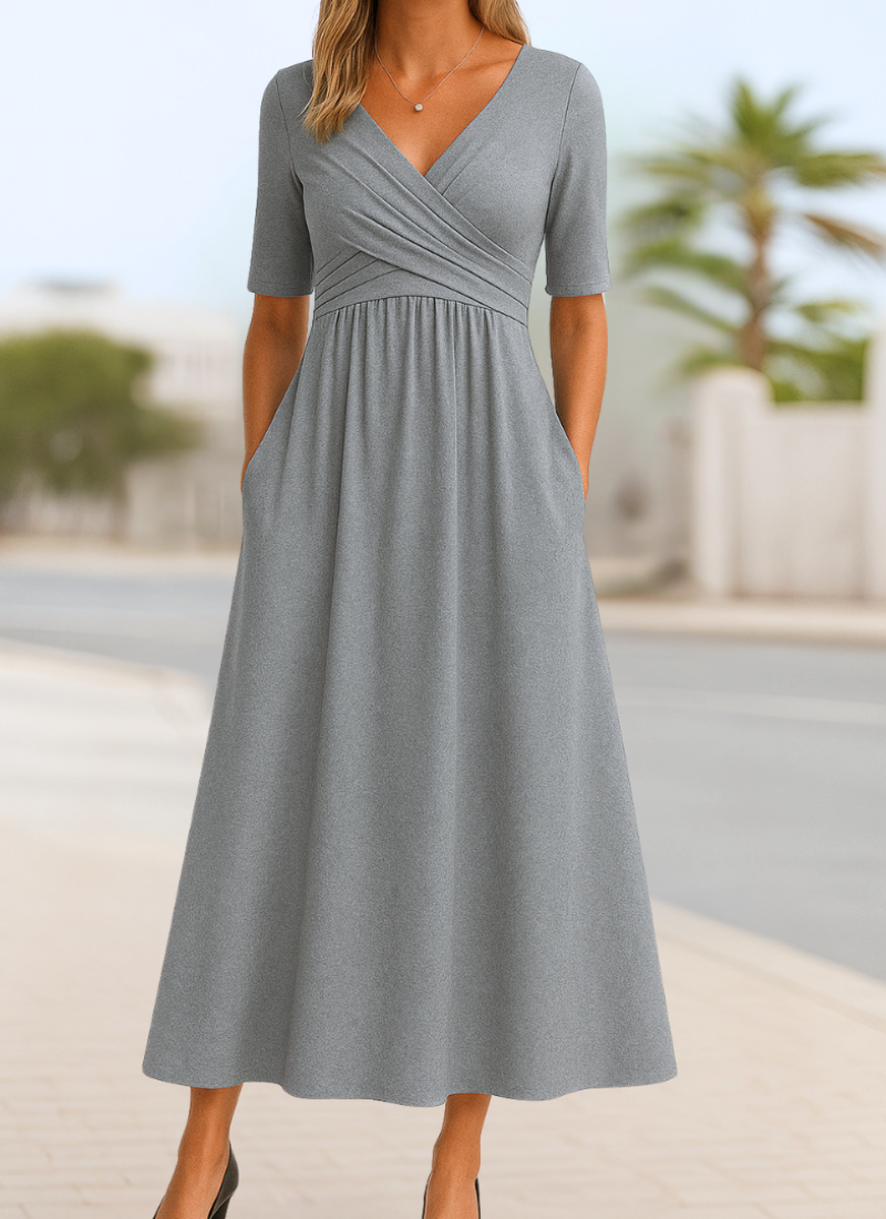 Leyla | Women's V-Neck Wrap Midi Dress