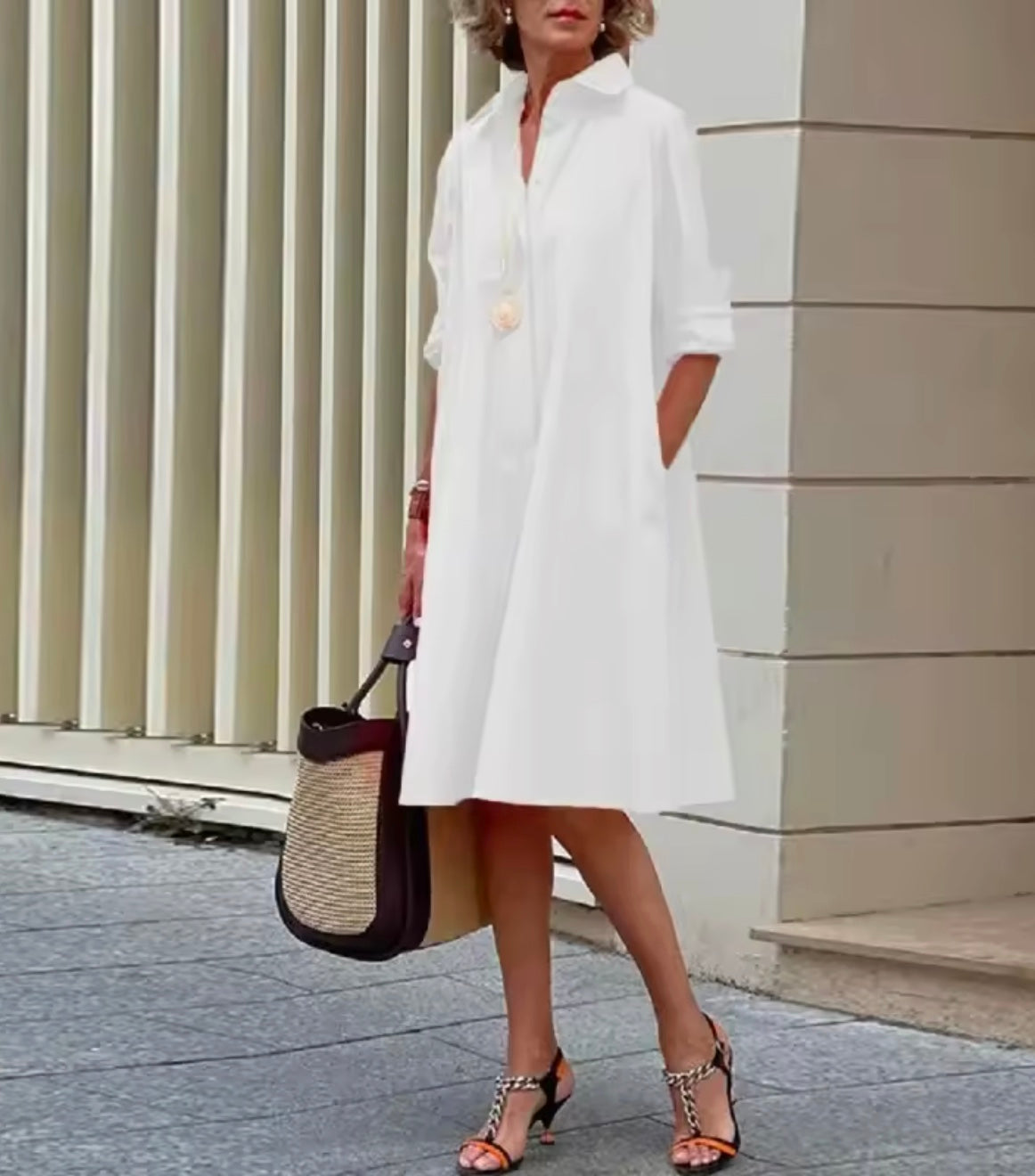 Lola | Women's A-Line Shirt Dress with 3/4 Sleeves