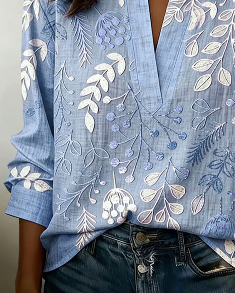 Loretta | Women’s Floral High-Collar Blouse with Three-Quarter Sleeves