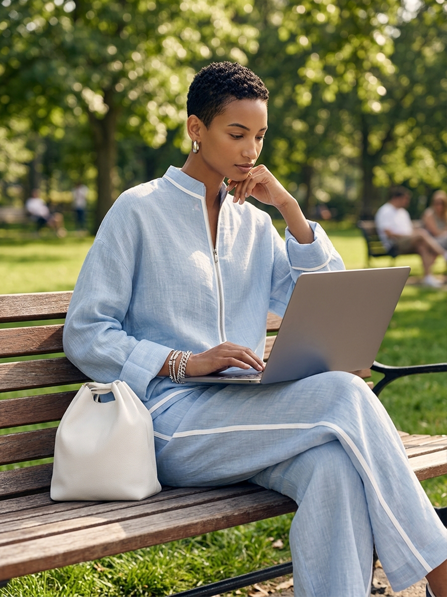 Lucille | Women's Two-Piece Wide-Leg Trousers Set with Half-Zip Top