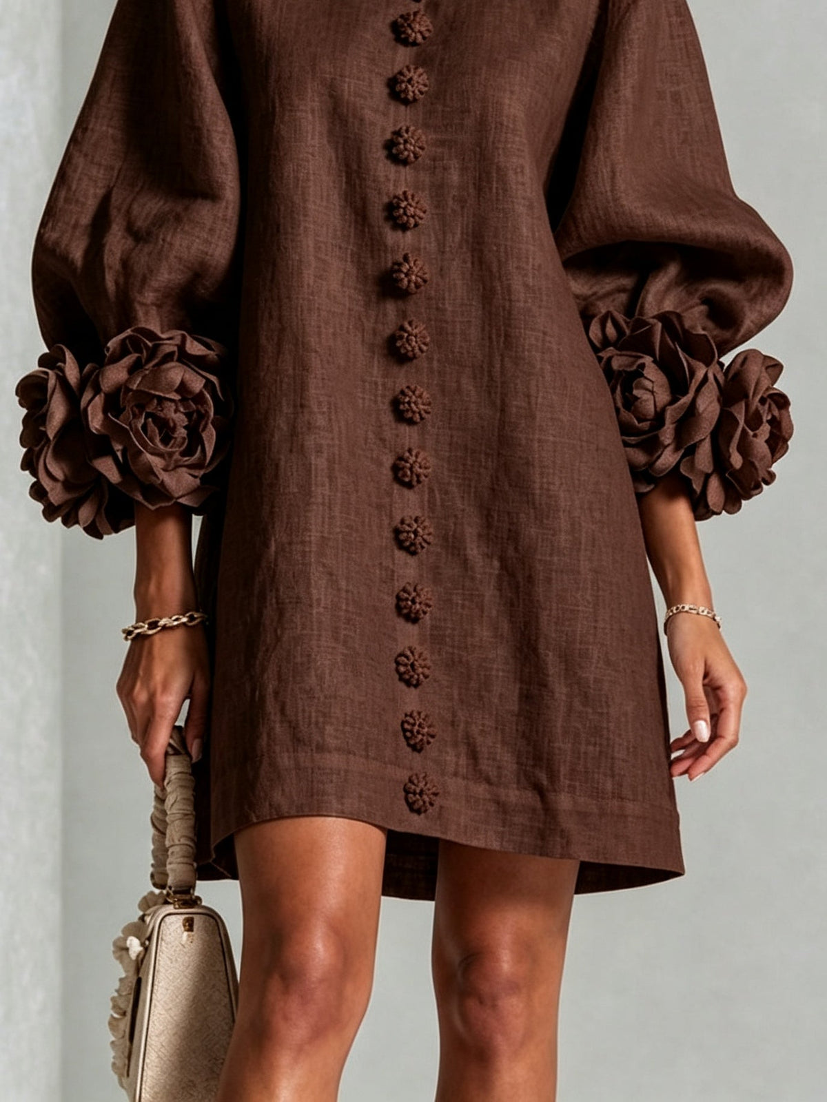 Lydia | Women's A-Line Floral Cuff Button-Front Mini Dress