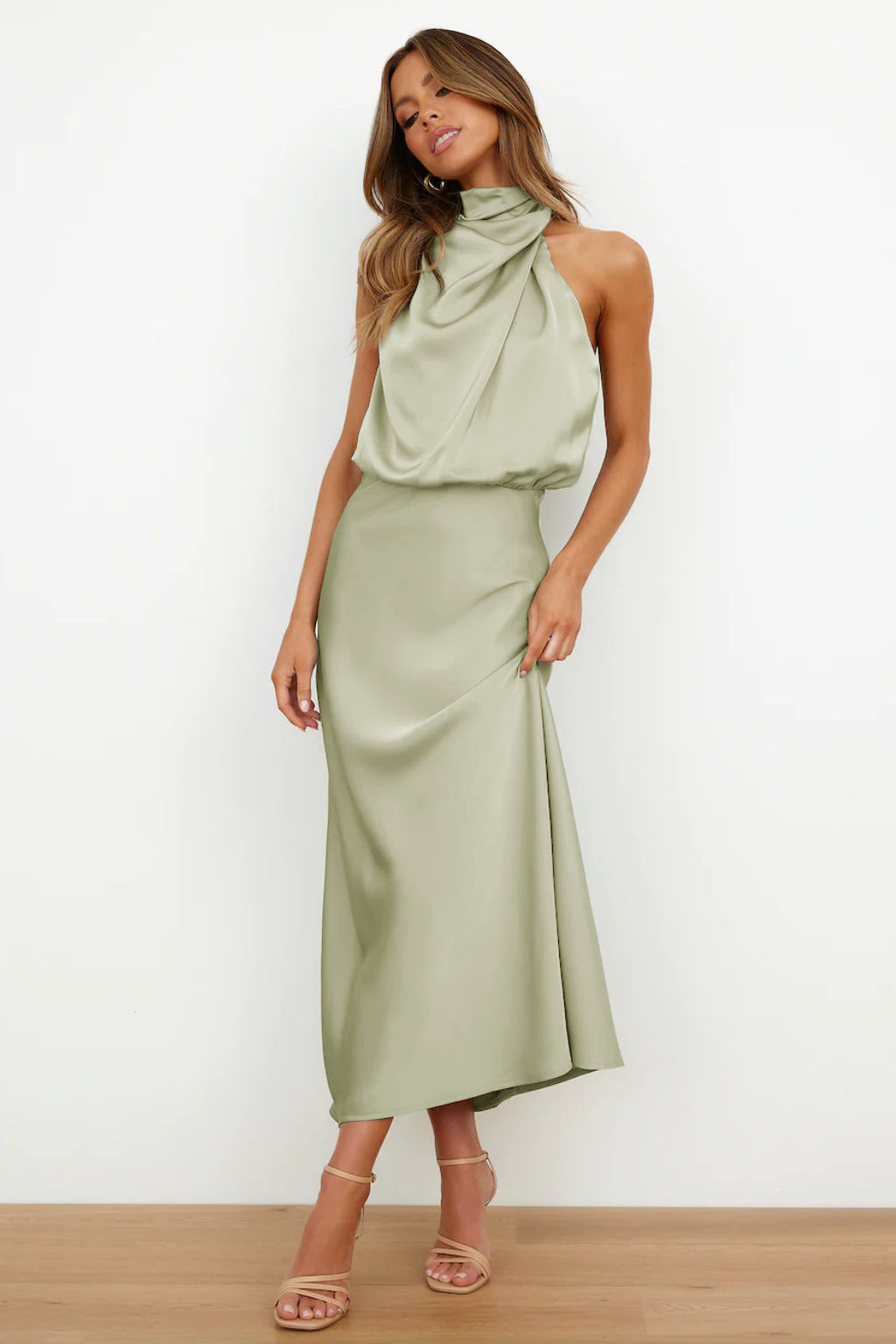 Lyla | Women’s Halter Neck Midi Dress with Draped Cowl Front