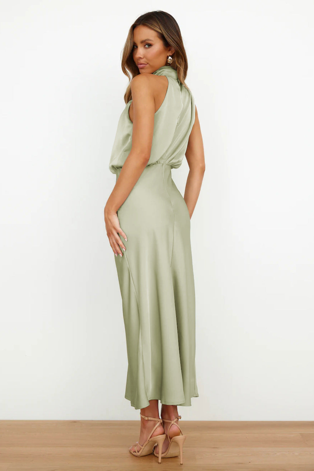 Lyla | Women’s Halter Neck Midi Dress with Draped Cowl Front