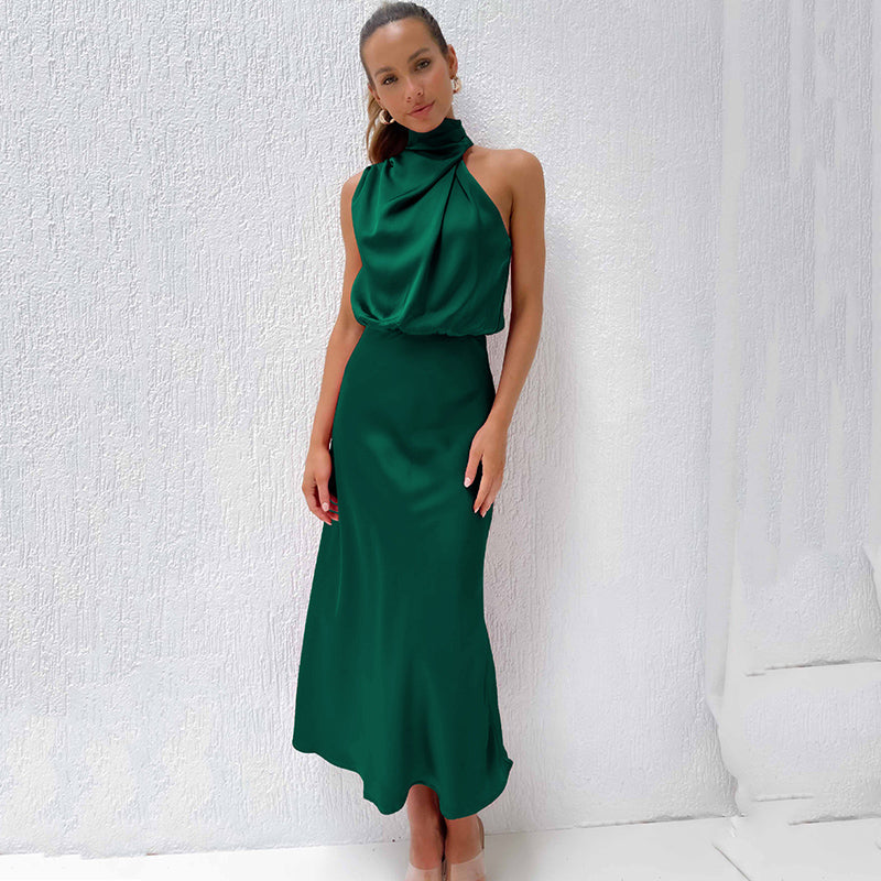 Lyla | Women’s Halter Neck Midi Dress with Draped Cowl Front