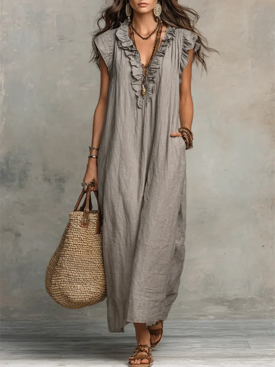 Lynn | Women's Sleeveless Ruffle V-Neck Maxi Dress