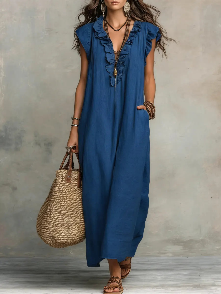 Lynn | Women's Sleeveless Ruffle V-Neck Maxi Dress