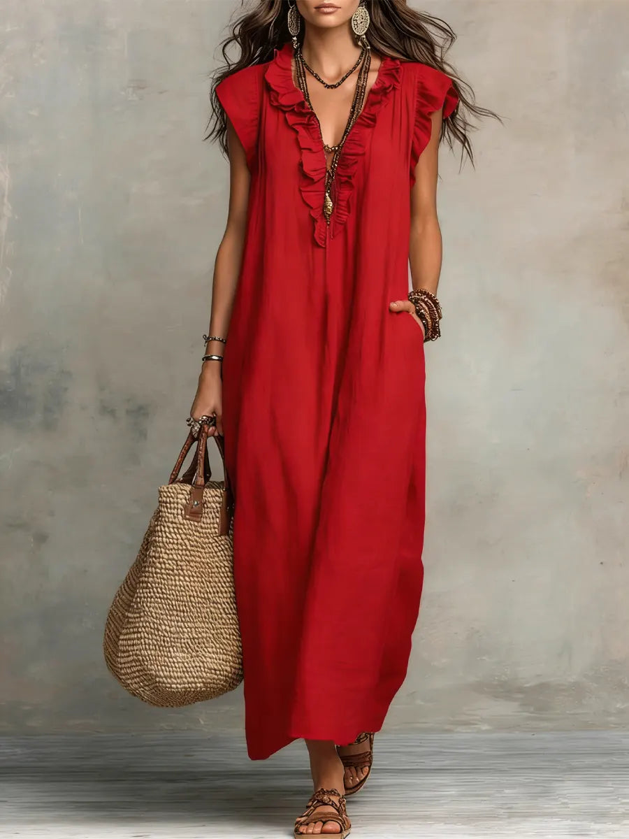 Lynn | Women's Sleeveless Ruffle V-Neck Maxi Dress