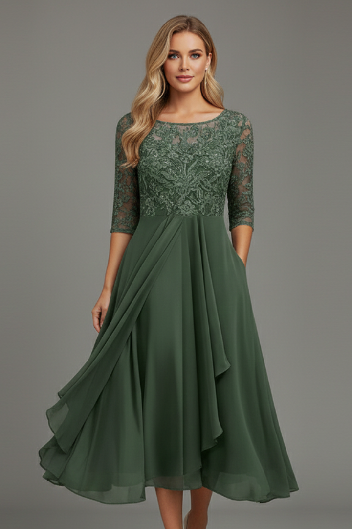 Mallory | Women's Round-Neck Midi Dress