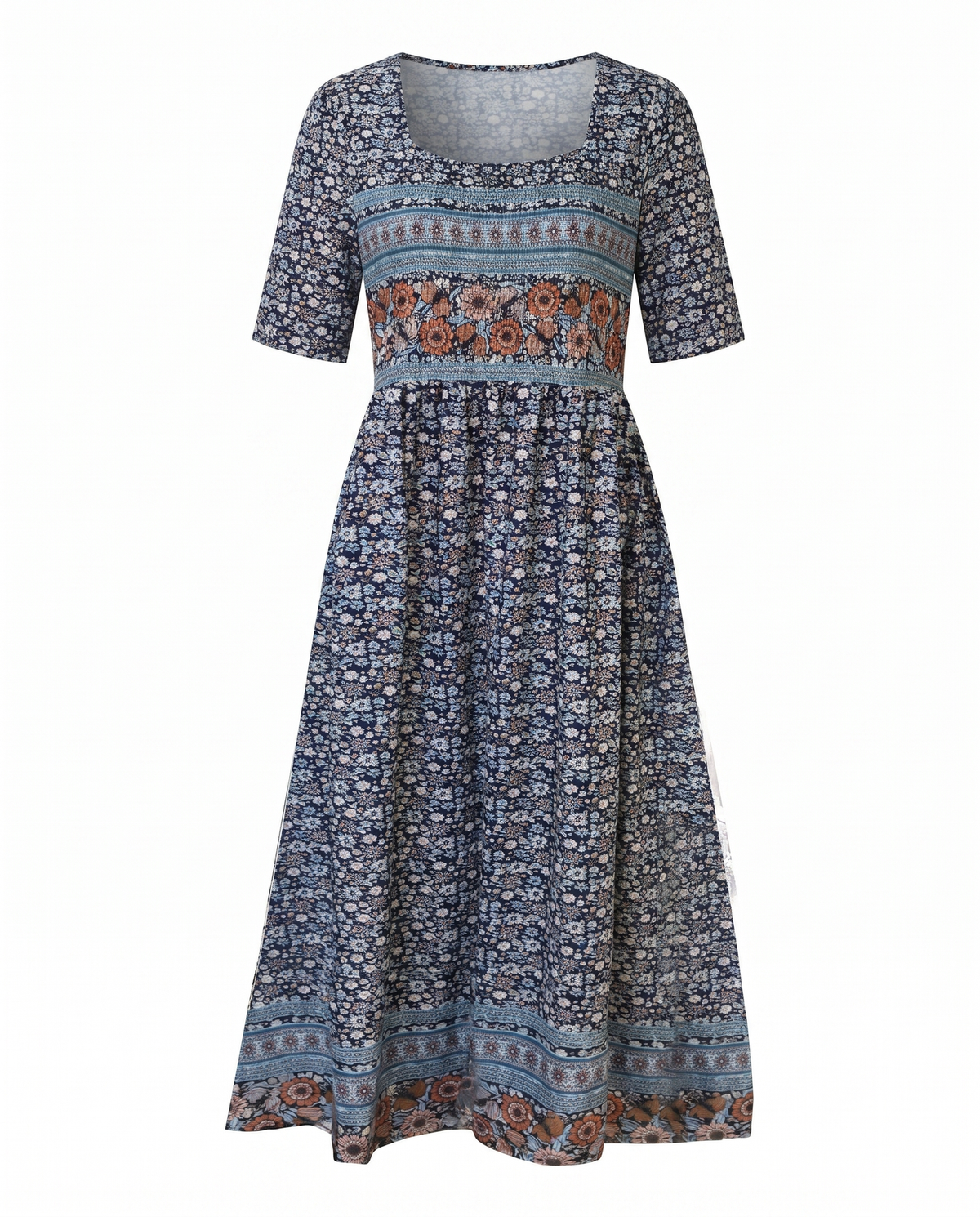 Maribela | Women's Boho Print Midi Dress with Tiered Skirt