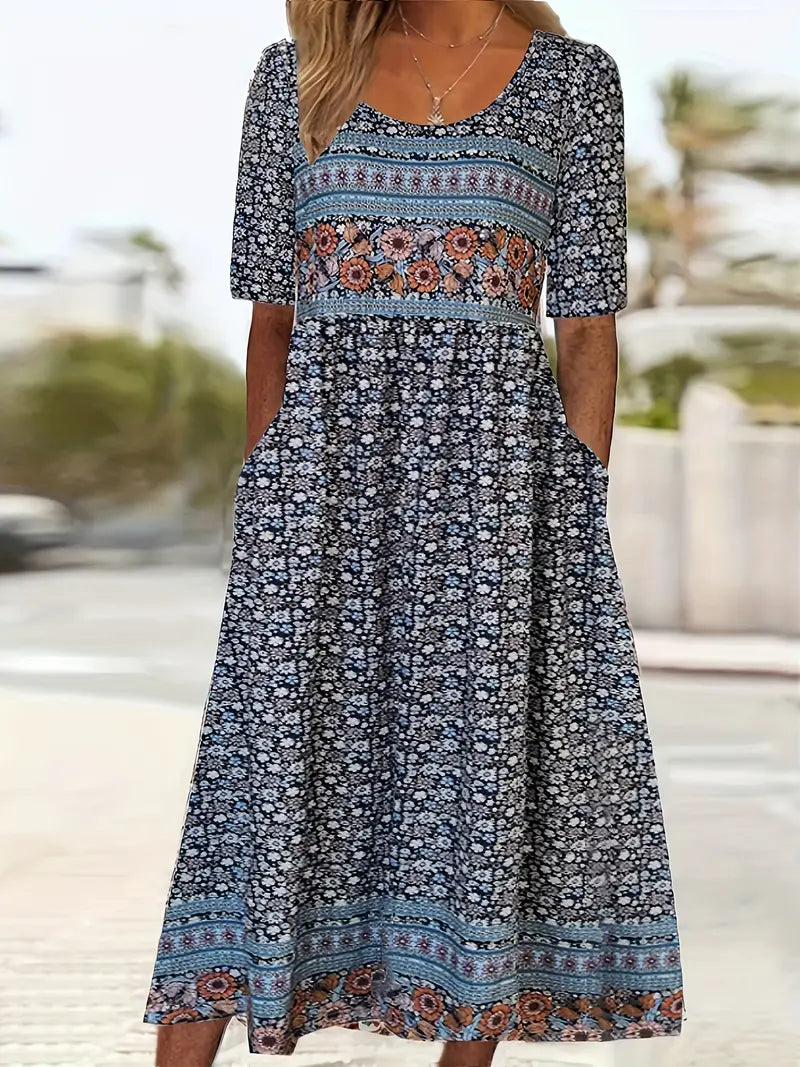 Maribela | Women's Boho Print Midi Dress with Tiered Skirt