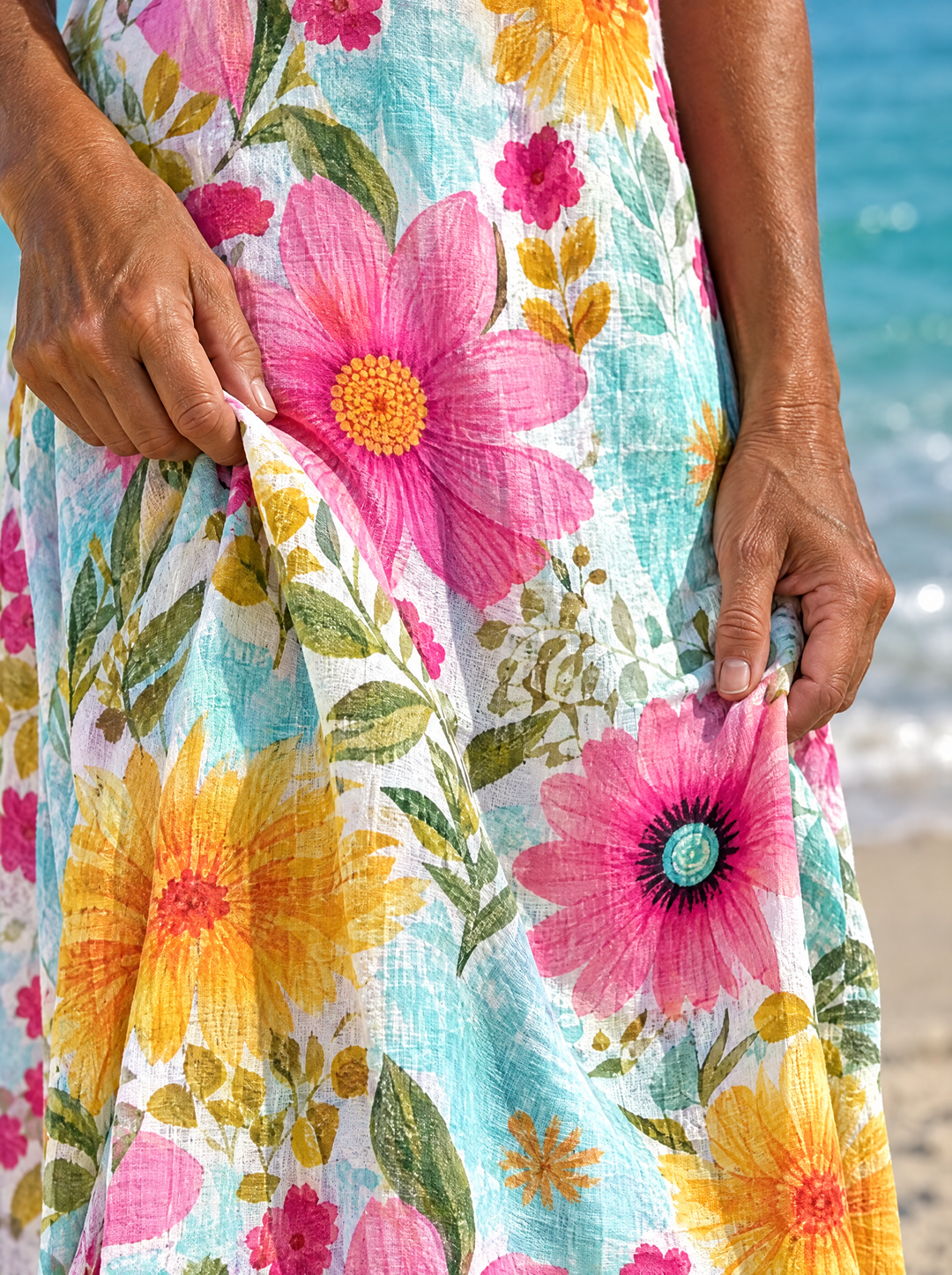 Marilyn | Women's Bright Daisy Print Midi Dress