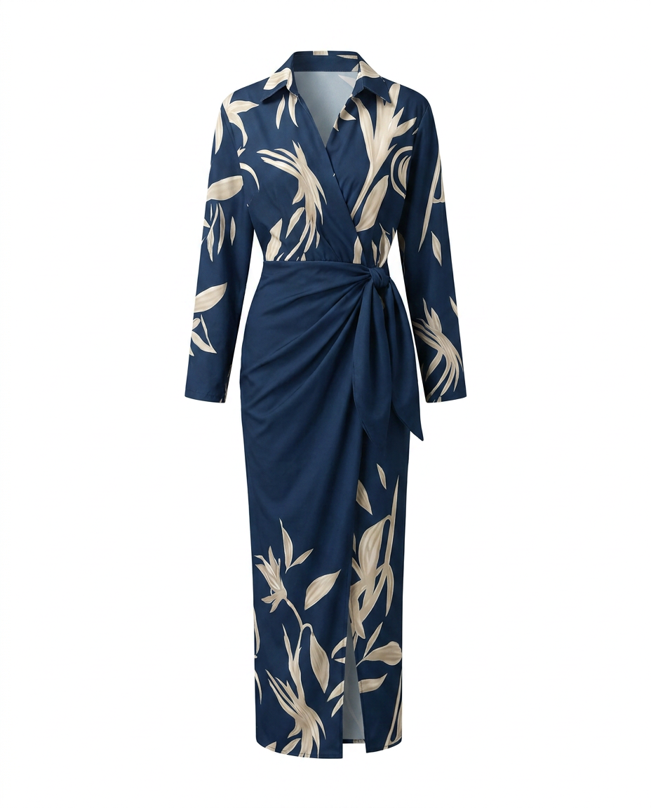 Marina | Women's Tropical Leaf Print Wrap Maxi Dress