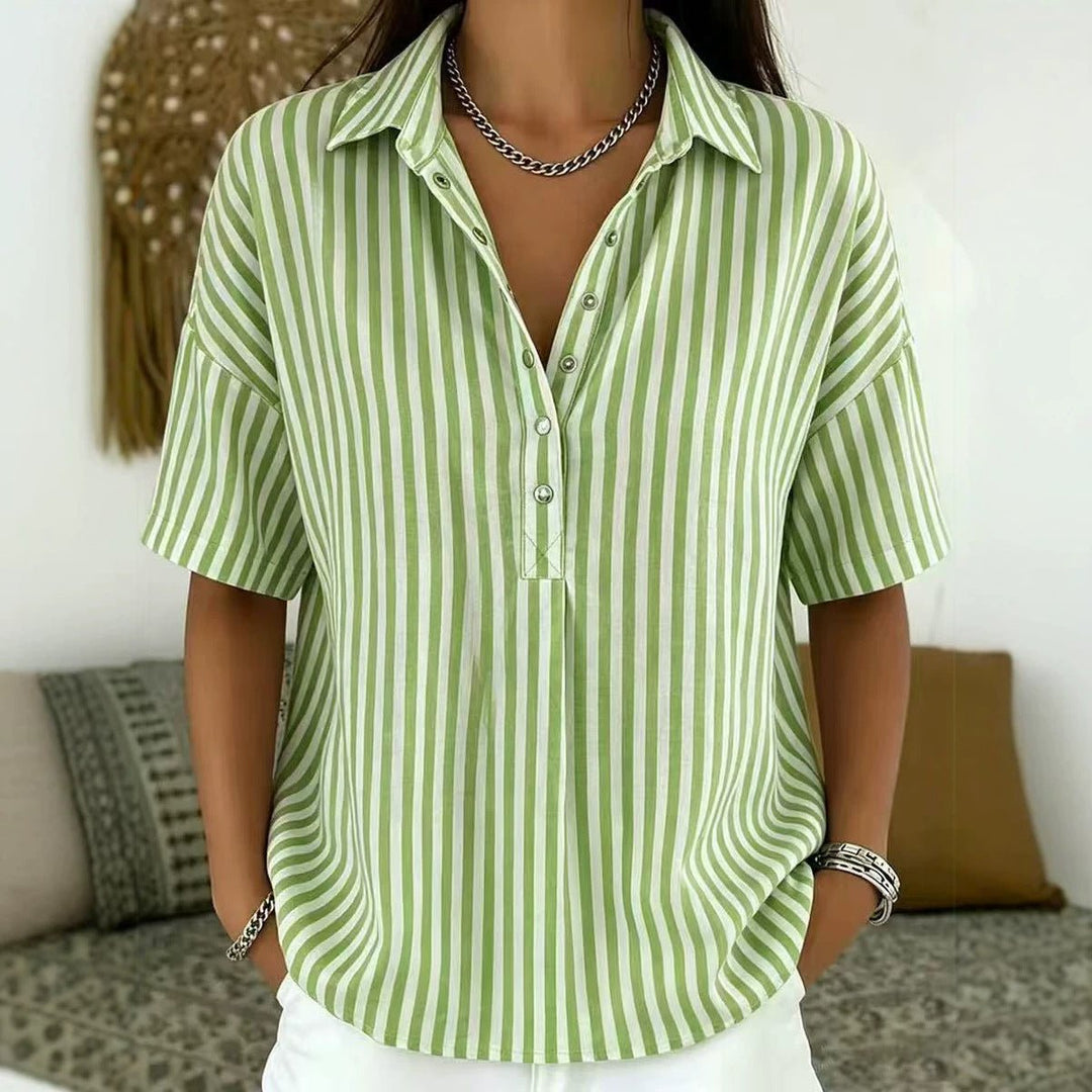 Marinae | Women's Striped Collared Half-Button Blouse