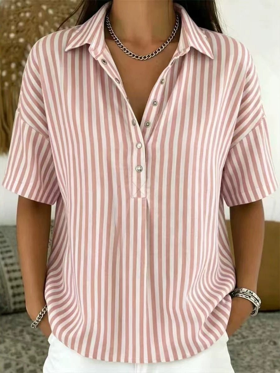 Marinae | Women's Striped Collared Half-Button Blouse